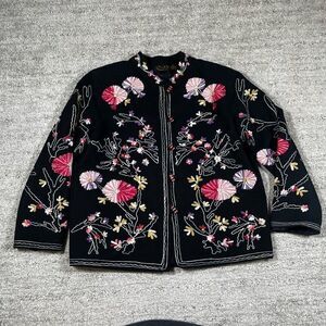Julia Kim Black Floral Embroidered Oriental Style Jacket